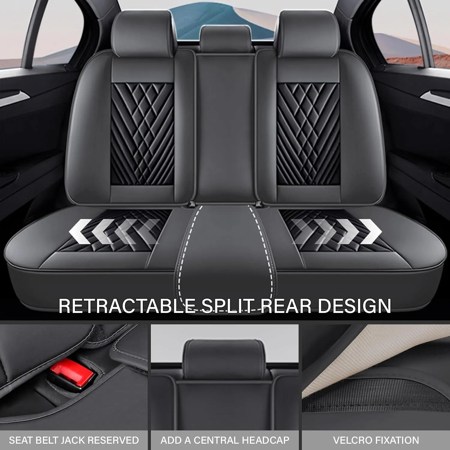 Car Seat Cover for Jaguar F-PACE 2017-2022,Premium Nappa Leather Waterproof Anti-Slip Sports Seat Cover,Airbag Compatible Easy to Install Seat Protector Full Set（Gray&Black）