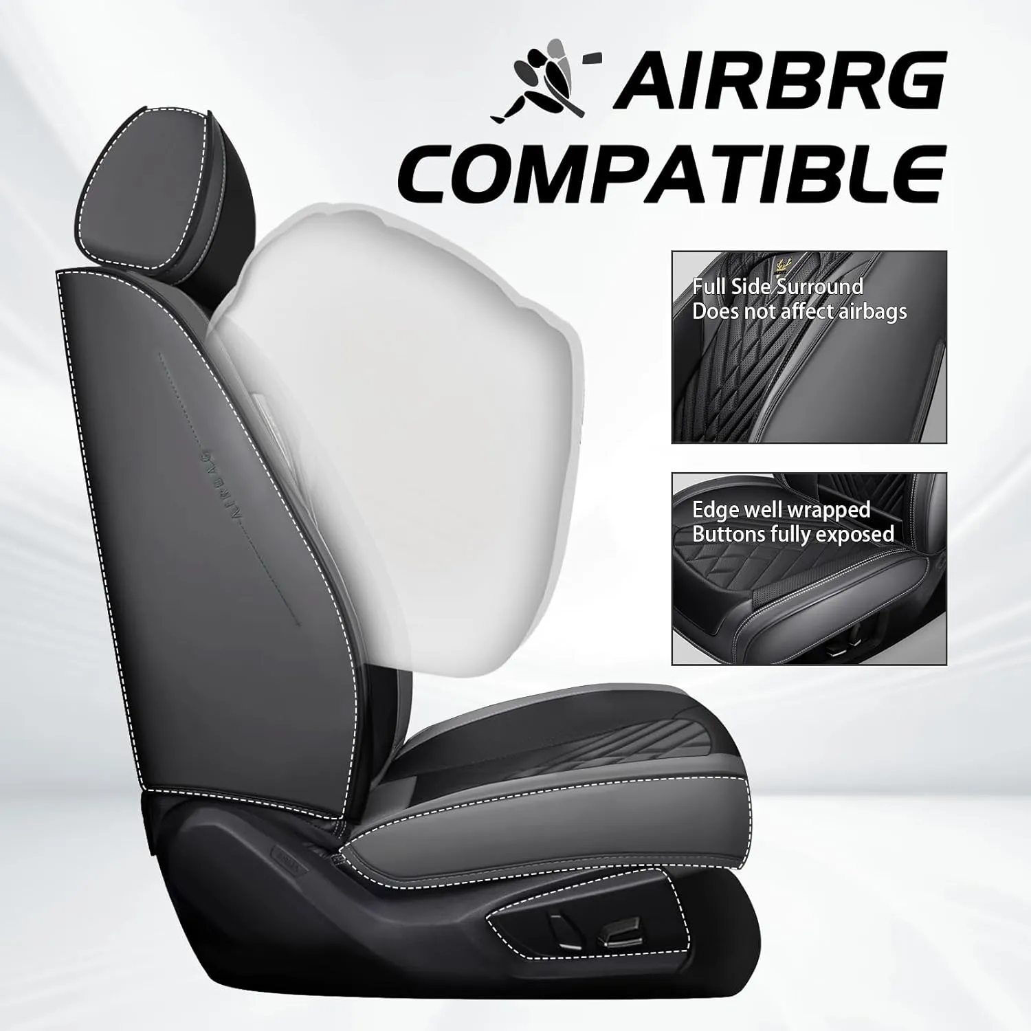 Car Seat Cover for Jaguar F-PACE 2017-2022,Premium Nappa Leather Waterproof Anti-Slip Sports Seat Cover,Airbag Compatible Easy to Install Seat Protector Full Set（Gray&Black）