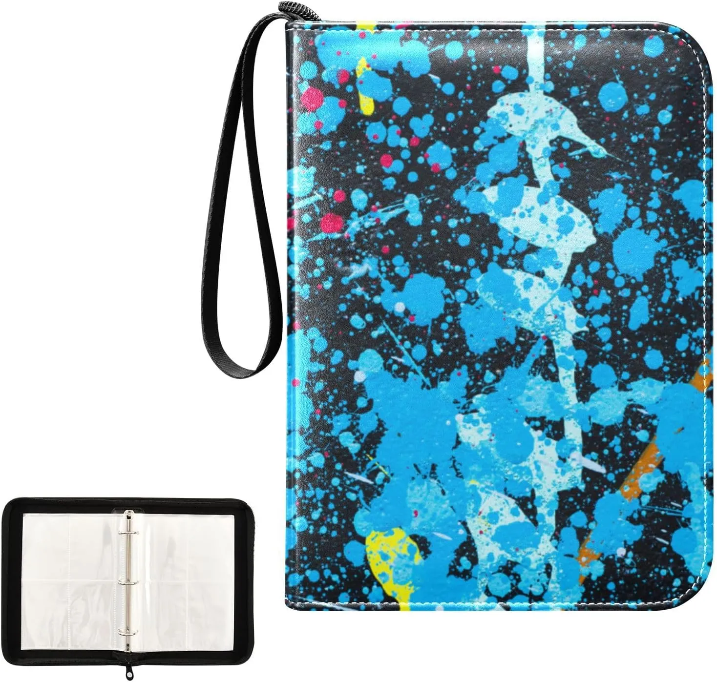 Card Binder 4 Pocket Trading Card Binder Holds 400 Cards with 50 Removable Sleeves for Boys Girls Game Cards Sports Cards Blue Paint