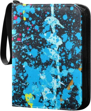 Card Binder 4 Pocket Trading Card Binder Holds 400 Cards with 50 Removable Sleeves for Boys Girls Game Cards Sports Cards Blue Paint