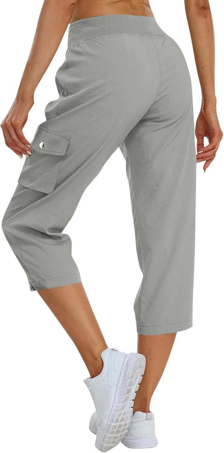 Cargo Capris for Women Casual Drawstring Capris Pants with Pockets Summer Plus Size Capri Hiking Pants Cargo Pant