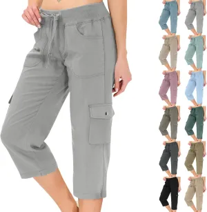 Cargo Capris for Women Casual Drawstring Capris Pants with Pockets Summer Plus Size Capri Hiking Pants Cargo Pant