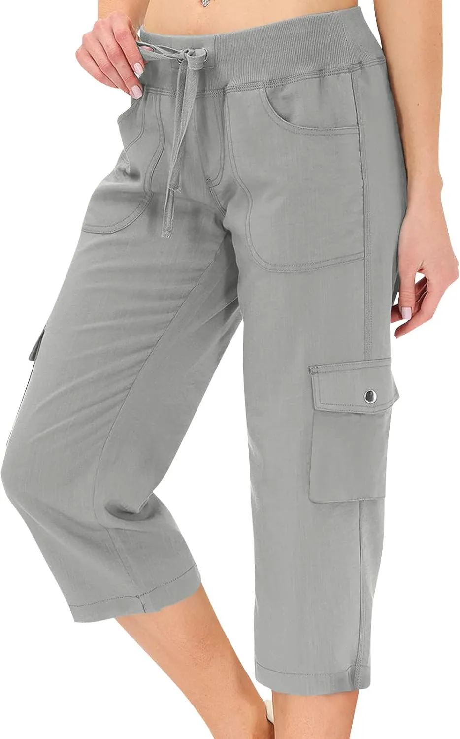 Cargo Capris for Women Casual Drawstring Capris Pants with Pockets Summer Plus Size Capri Hiking Pants Cargo Pant
