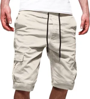 Cargo Shorts for Men Big and Tall Summer Casual Work Shorts Drawstring Elastic Waist Knee Length Bermuda Short 2025