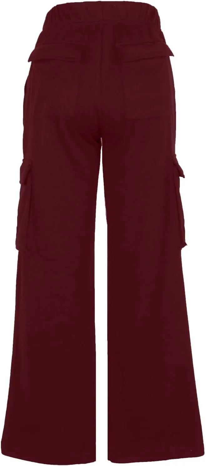 Cargo Straight Leg Pants for Women Multi Pockets Drawstring High Waisted Lounge Pants Outdoor Casual Wide Leg Pants