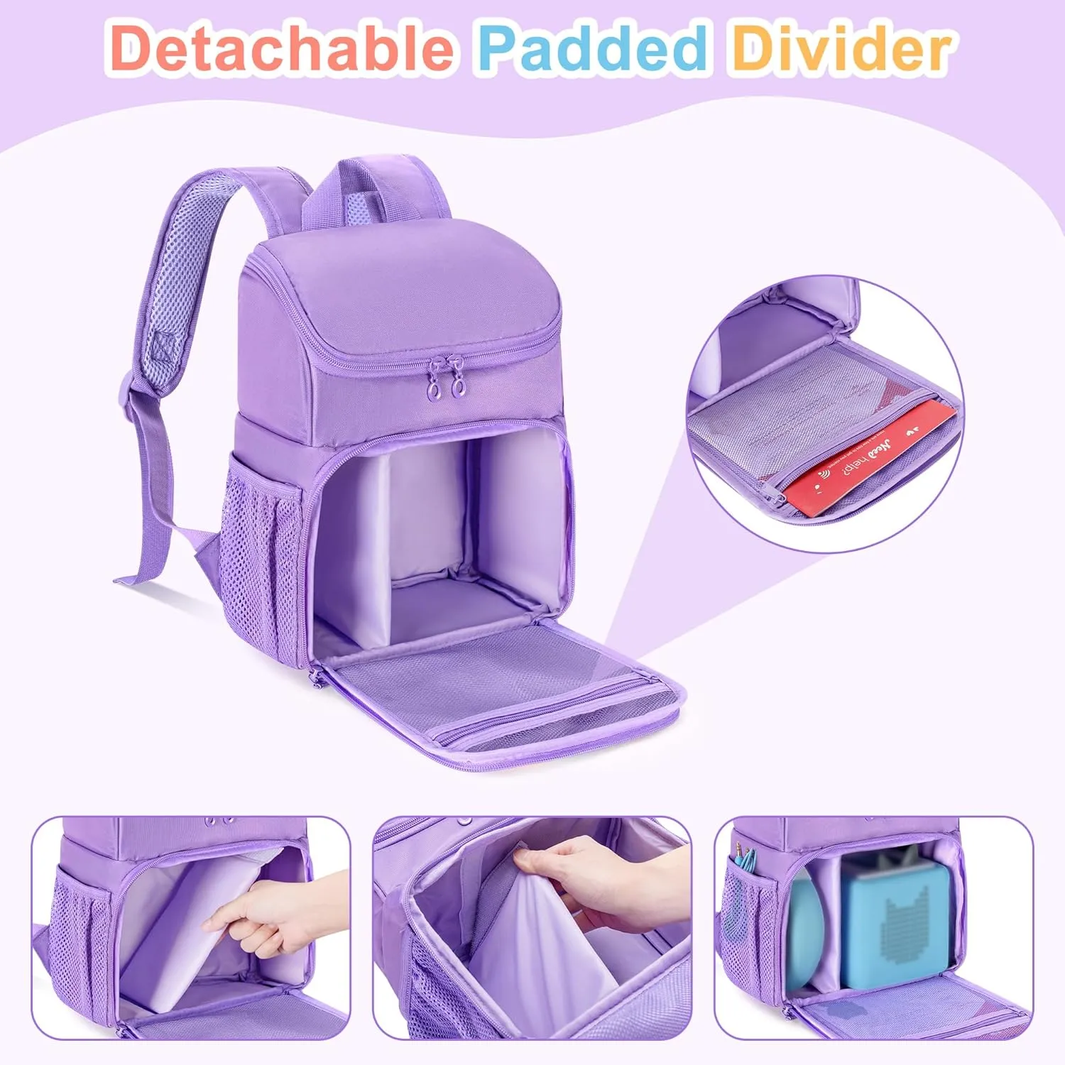 Carrying Backpack Compatible with Toniebox, Travel Bag for Audio Player Starter Set, Accessories Storage for Charger Headphone, 3 Clear Pockets for Figures Display, Purple (Bag Only) Patented Design