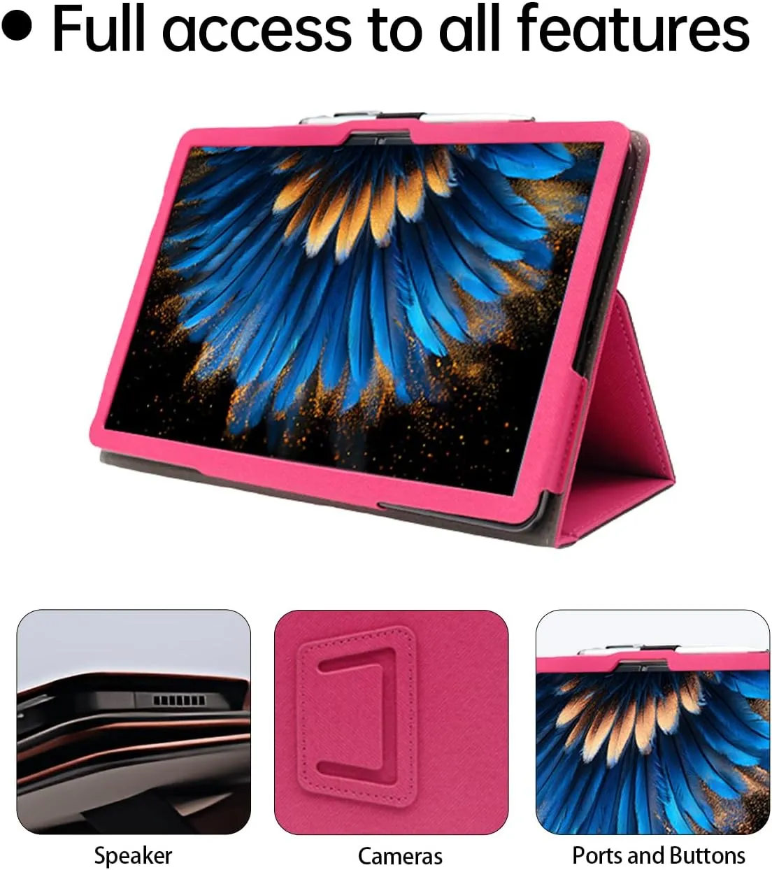 Case for Blackview Android 15 Tablet Mega2 2025 12 inch，WUNIAK Premium Leather Business Folio Stand Cover for Blackview Android 15 Tablet Mega2 2025 12 inch with Hand Strap for Tablet,Rose red