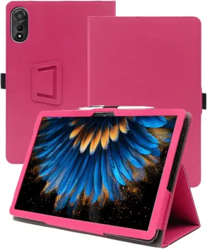 Case for Blackview Android 15 Tablet Mega2 2025 12 inch，WUNIAK Premium Leather Business Folio Stand Cover for Blackview Android 15 Tablet Mega2 2025 12 inch with Hand Strap for Tablet,Rose red