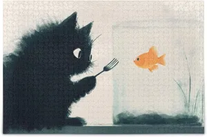 Cat Fish Funny Jigsaw Puzzle for Adults 1000 Pieces, Impossible Challenging Hard Nature Difficult Puzzles for Adults Jigsaw Puzzle for Family Games Party Entertainment
