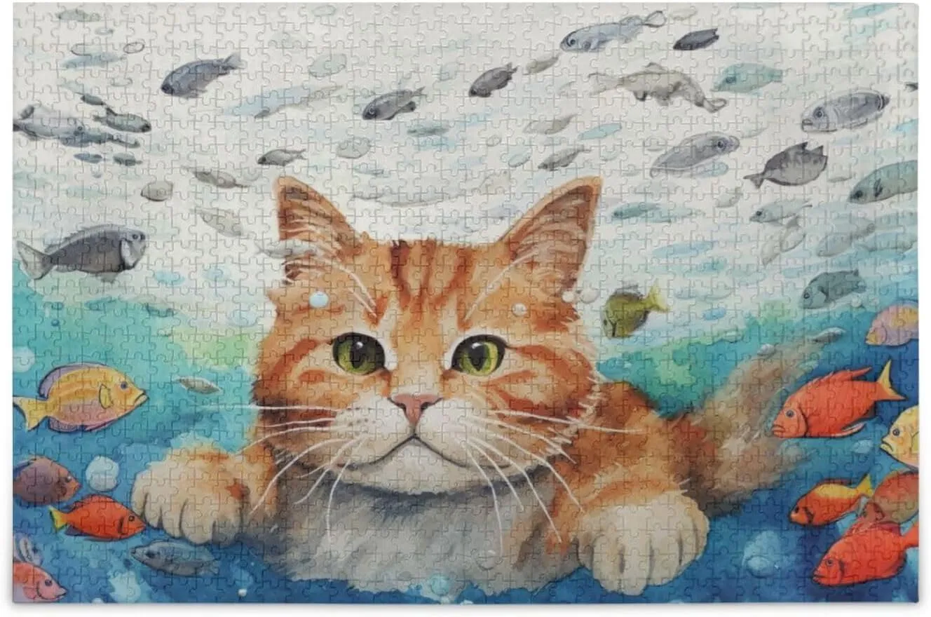Cat Fish Jigsaw Puzzles for Adults 1000 Pieces,Colorful Puzzle with Mesh Storage Bag,Learning Educational Puzzles for Gift 2011088