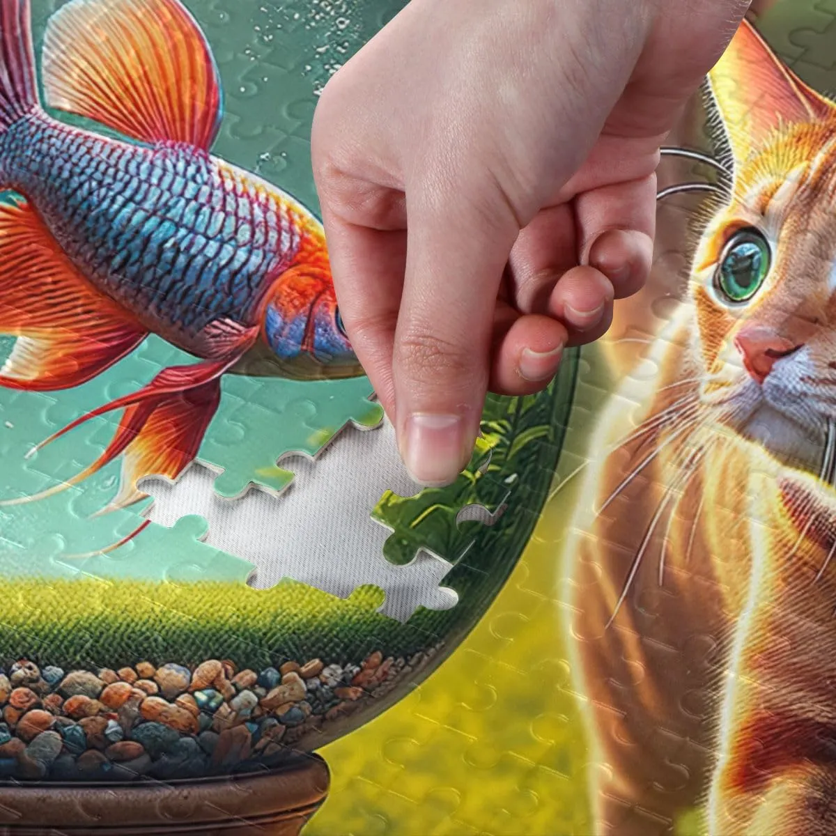 Cat Fish Puzzles 500 Piece Jigsaw Puzzle Puzzle Game Home Wall Artwork for Adults, Families