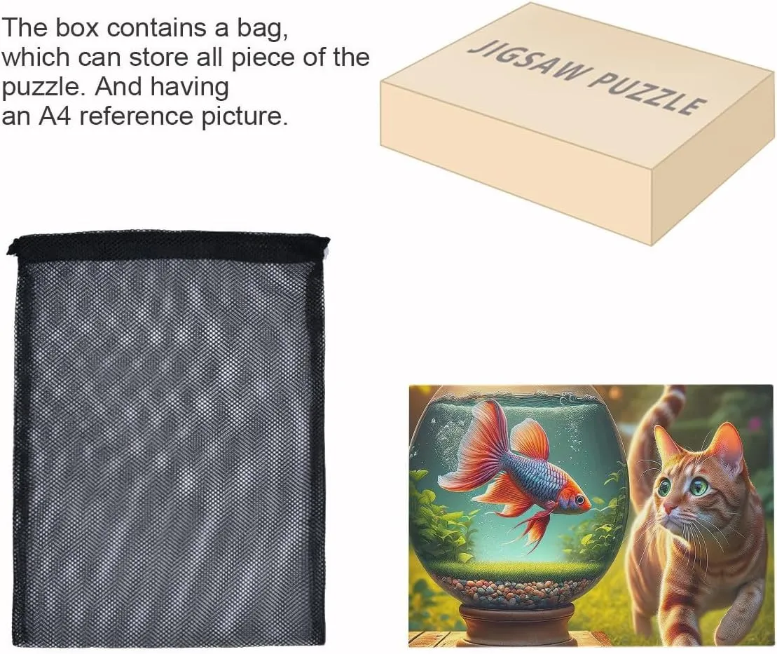 Cat Fish Puzzles 500 Piece Jigsaw Puzzle Puzzle Game Home Wall Artwork for Adults, Families