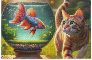 Cat Fish Puzzles 500 Piece Jigsaw Puzzle Puzzle Game Home Wall Artwork for Adults, Families