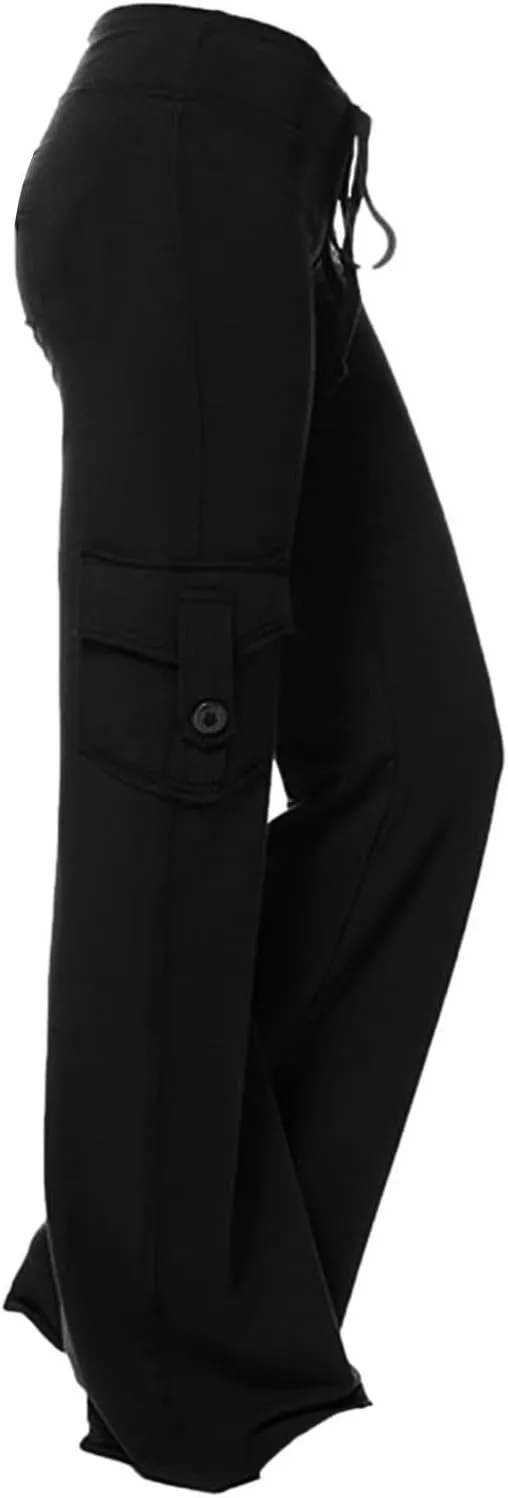 Ceboyel Womens Wide Leg Cargo Pants High Waist Pockets Jogger Pants Drawstring Relaxed Fit Cargo Pants Ladies Lounge Pants
