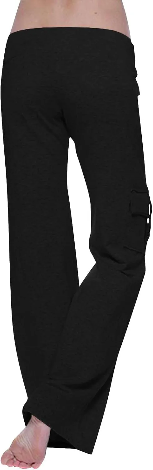 Ceboyel Womens Wide Leg Cargo Pants High Waist Pockets Jogger Pants Drawstring Relaxed Fit Cargo Pants Ladies Lounge Pants