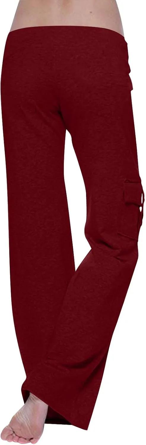 Ceboyel Womens Wide Leg Cargo Pants High Waist Pockets Jogger Pants Drawstring Relaxed Fit Cargo Pants Ladies Lounge Pants