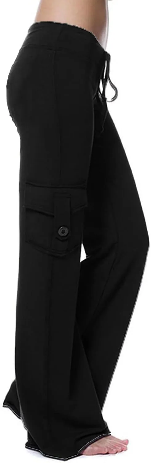 Ceboyel Womens Wide Leg Cargo Pants High Waist Pockets Jogger Pants Drawstring Relaxed Fit Cargo Pants Ladies Lounge Pants
