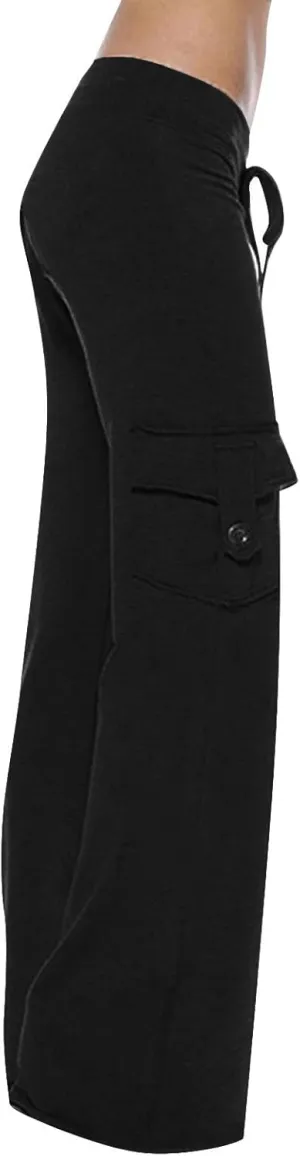 Ceboyel Womens Wide Leg Cargo Pants High Waist Pockets Jogger Pants Drawstring Relaxed Fit Cargo Pants Ladies Lounge Pants