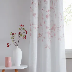 Central Park Leaf Floral Print Metallic Sheer Window Curtain Panel for Rustic Living Room/Bedroom Sparkling Decorative 6 Grommets Top Drape Panels Farmhouse Curtains, Coral Red,40" x 84"x2, 2 PK