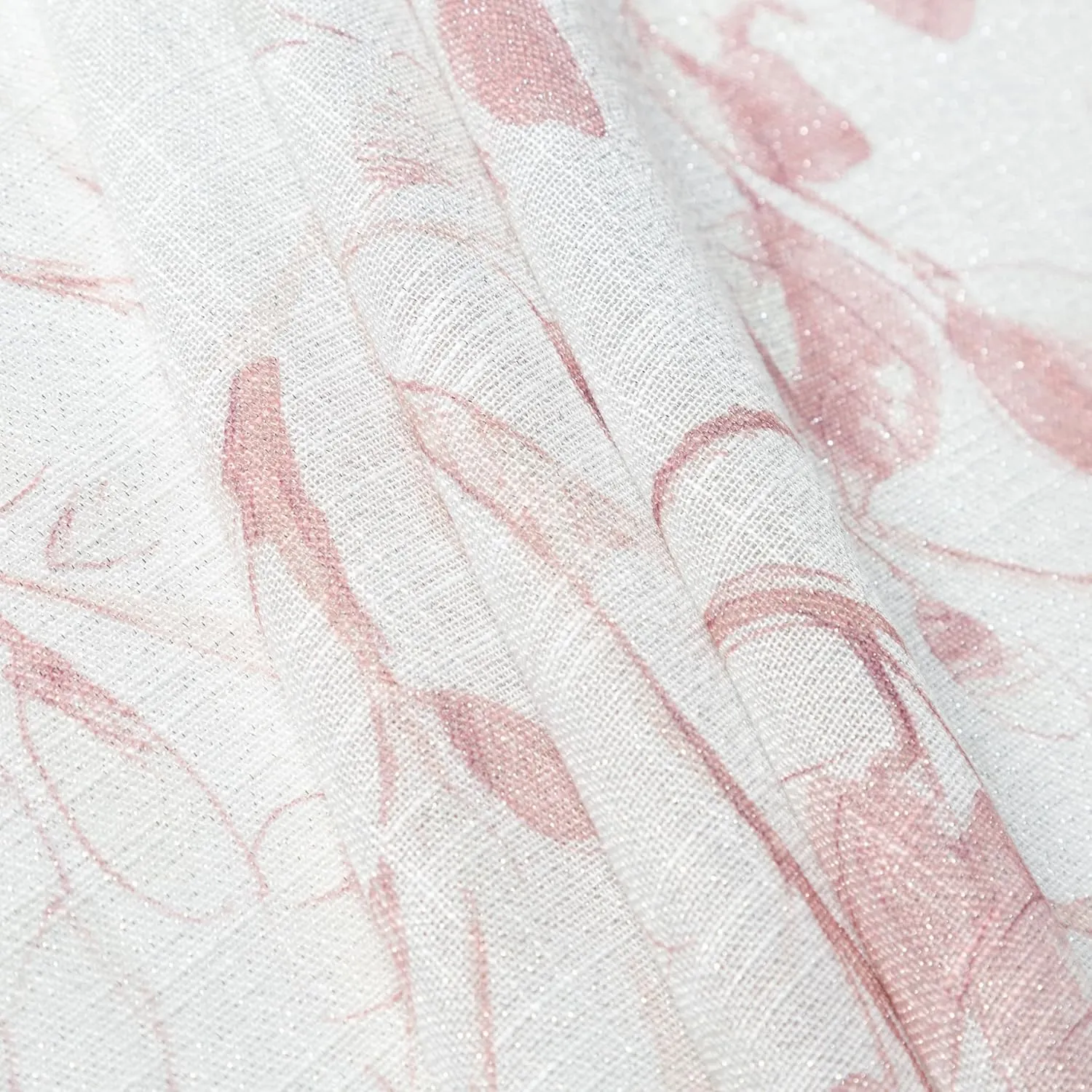 Central Park Leaf Floral Print Metallic Sheer Window Curtain Panel for Rustic Living Room/Bedroom Sparkling Decorative 6 Grommets Top Drape Panels Farmhouse Curtains, Coral Red,40" x 84"x2, 2 PK