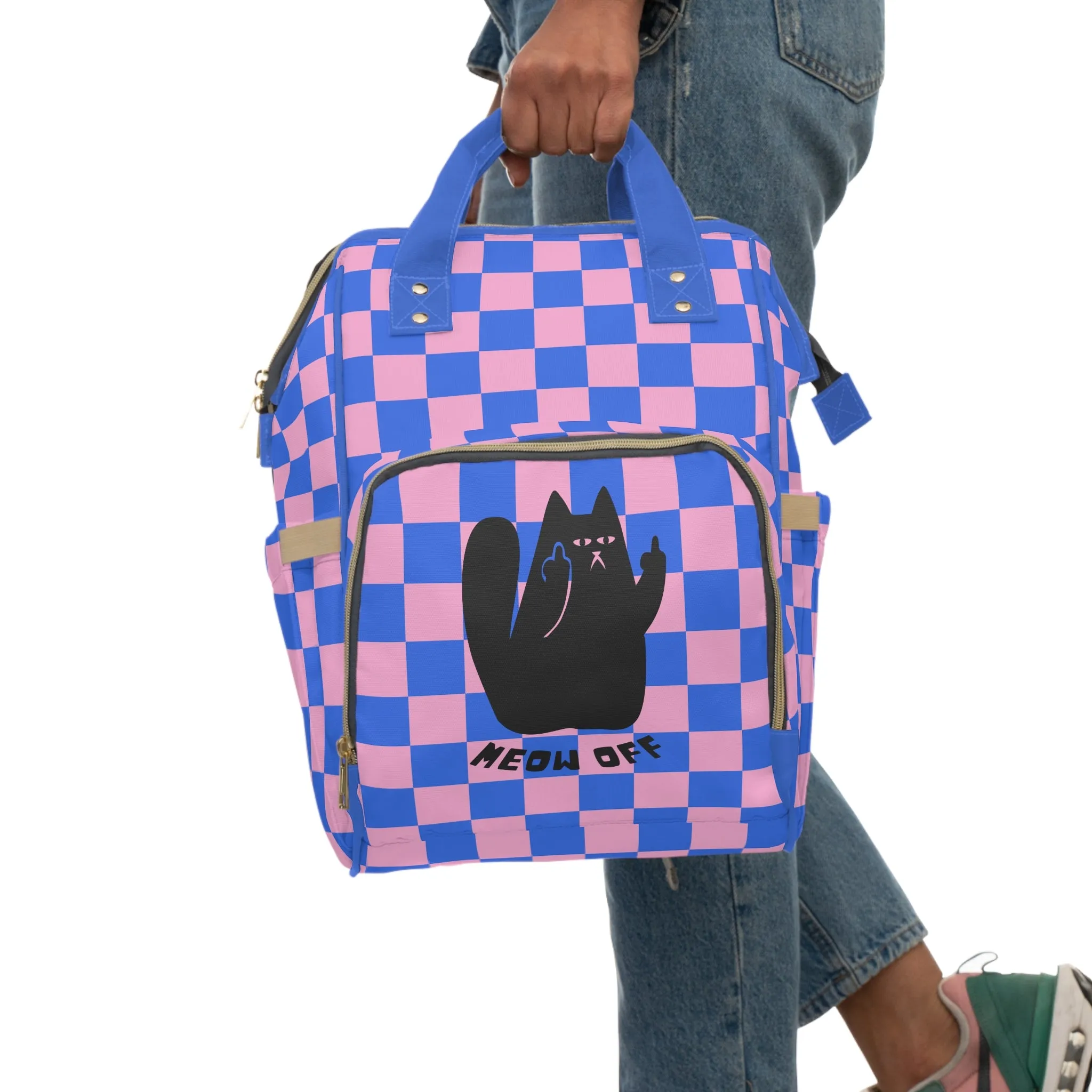 Checkered Funny Cat Large Capacity Backpack