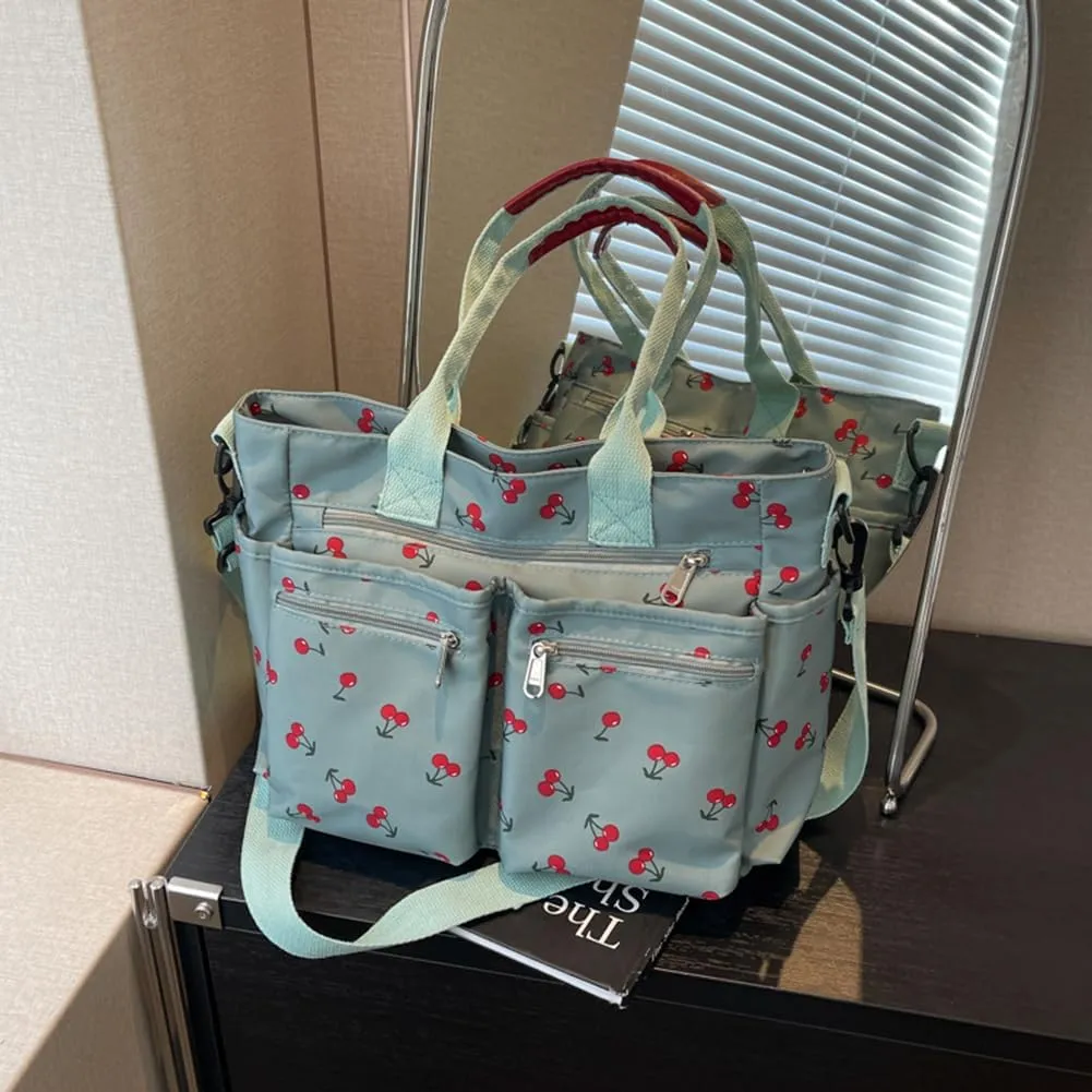 Cherry Tote Bags for Women - Coquette Handbag Large Capacity Cherry Crossbody Work Tote Purse Nylon Shoulder Bag