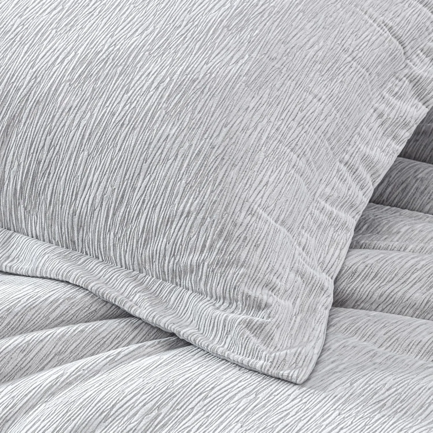 Chezmoi Collection 3-Piece Embossed Velvet Comforter Set King Size, Gray - Soft Plush Velvet Bedding Set with 2 Pillow Shams for All Seasons with Washed Microfiber Reverse