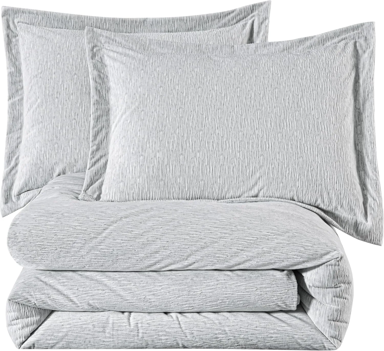 Chezmoi Collection 3-Piece Embossed Velvet Comforter Set King Size, Gray - Soft Plush Velvet Bedding Set with 2 Pillow Shams for All Seasons with Washed Microfiber Reverse