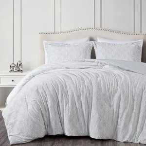 Chezmoi Collection 3-Piece Embossed Velvet Comforter Set King Size, Gray - Soft Plush Velvet Bedding Set with 2 Pillow Shams for All Seasons with Washed Microfiber Reverse