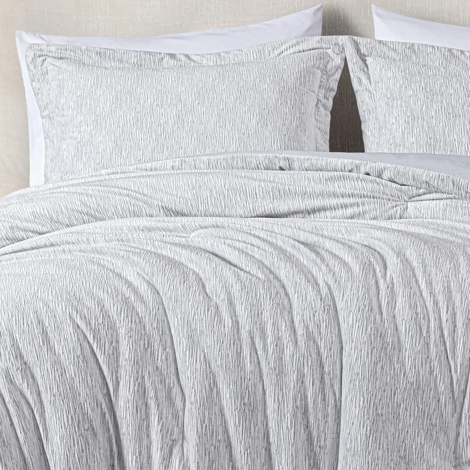 Chezmoi Collection 3-Piece Embossed Velvet Comforter Set King Size, Gray - Soft Plush Velvet Bedding Set with 2 Pillow Shams for All Seasons with Washed Microfiber Reverse