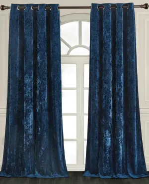 Chezmoi Collection Lux Navy Blue Crushed Velvet Curtains, 2 Panel Set, Room Darkening Distressed Velvet Grommet Top Curtain, 50" W x 96" L for Living Room Bedroom Window Drapes