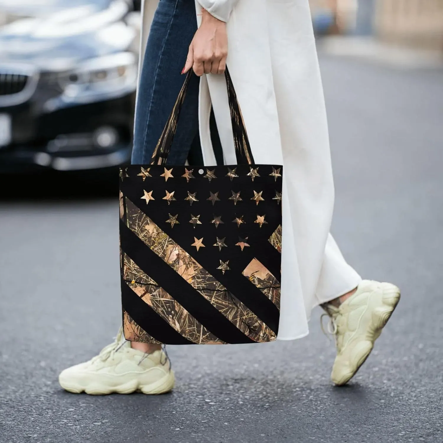 Chicago City Skyline American Flag Canvas Totes Bag Shoulder Bags Shopping Crossbody Work Bag 13.8 X 15.4 inch