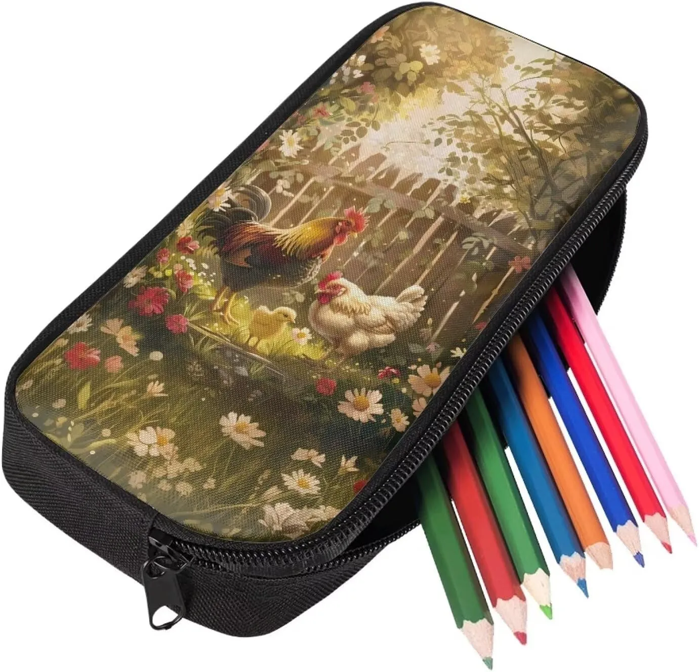 Chicken Backpack Set for Boys 10-14 Large Capacity Bookbag Leakproof Portable Lunch Bag Mini Penil Case for Outdoor Sport Travel Picnic