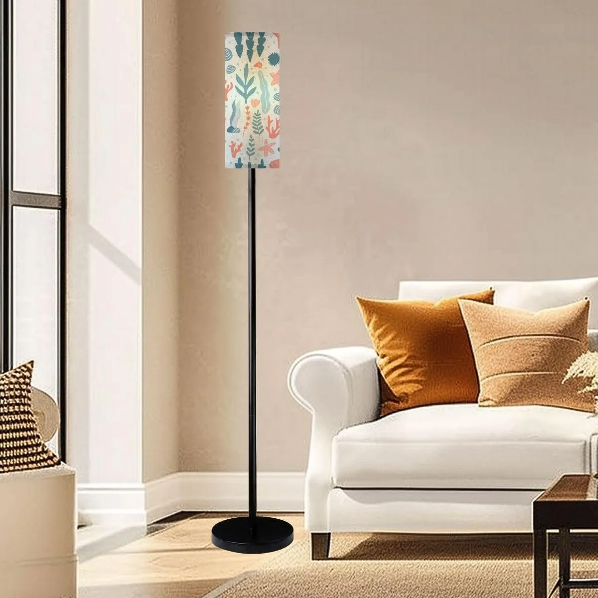 Childish seamless pattern underwater ocean plants Sea marine life Modern Floor Lamp Minimalist Standing Lamps for Living Room LED Corner Lamp Remote Control Metal Pole Lamp for Bedroom, Reading