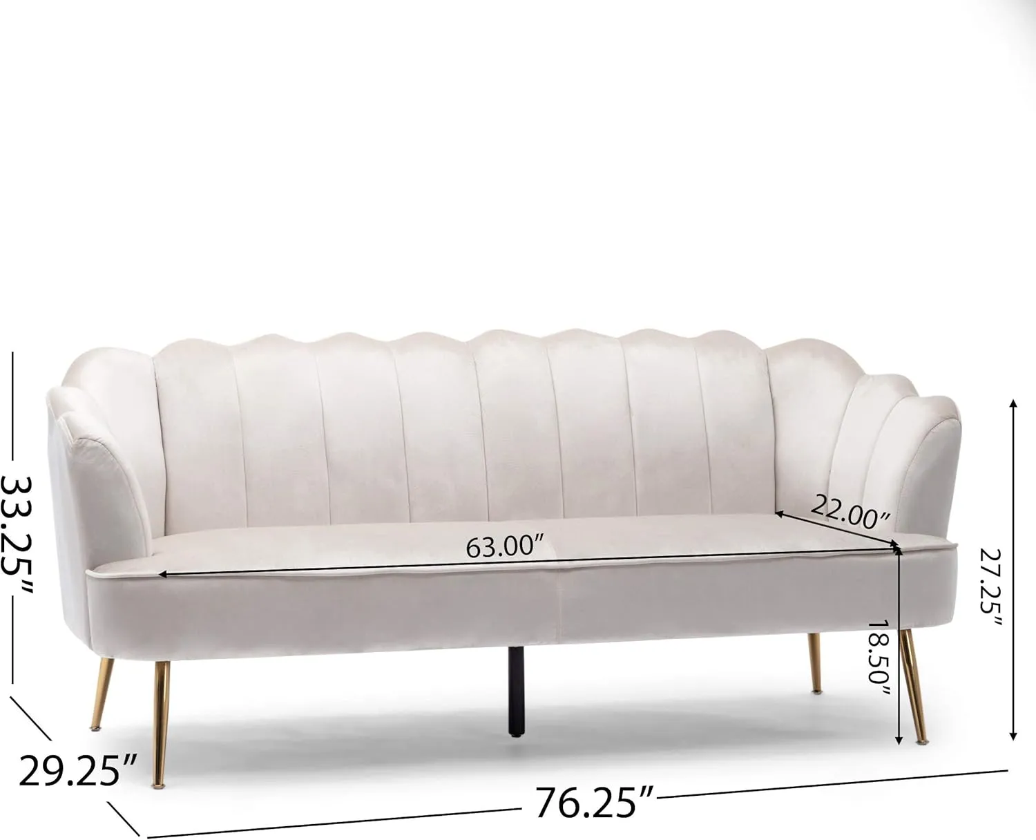 Christopher Knight Home Reitz Channel Stitch 3 Seater Shell Sofa - Velvet - Beige/Gold