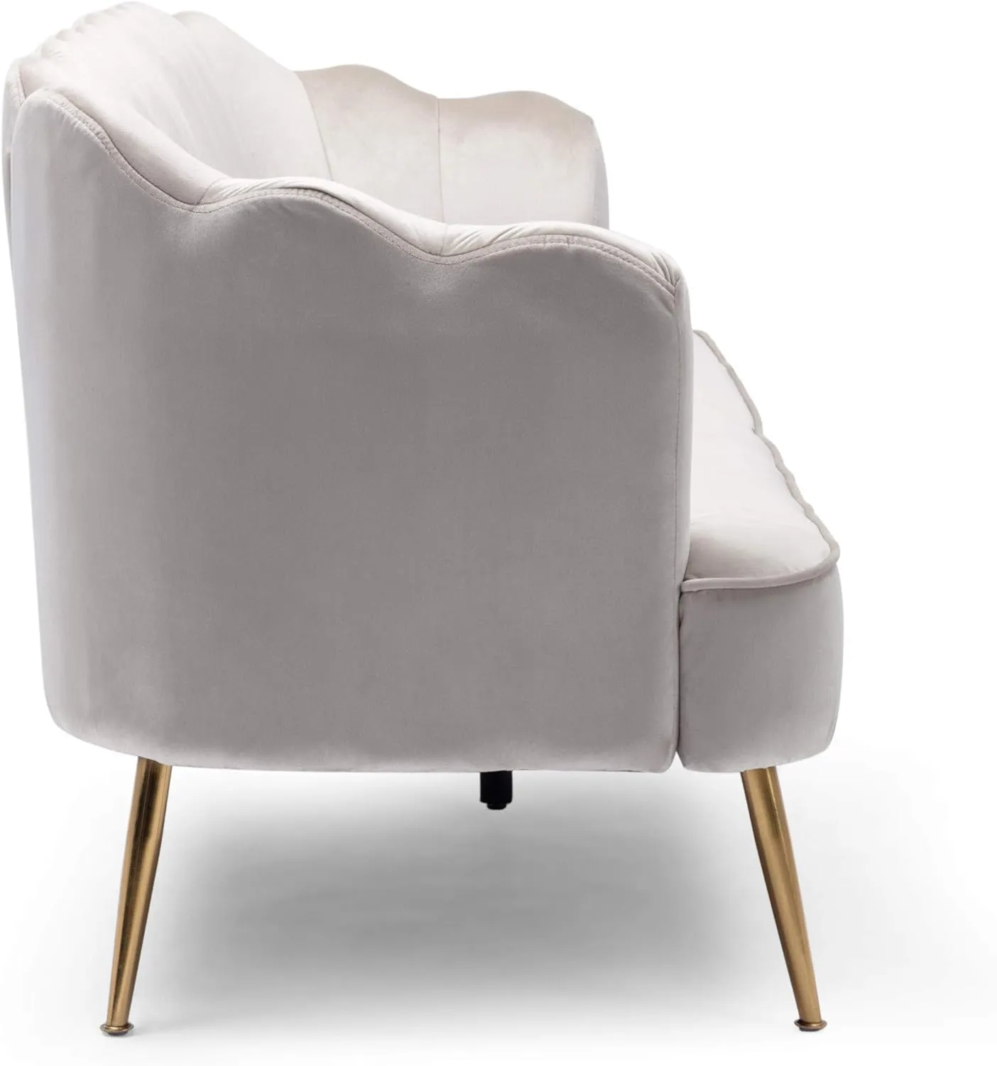 Christopher Knight Home Reitz Channel Stitch 3 Seater Shell Sofa - Velvet - Beige/Gold