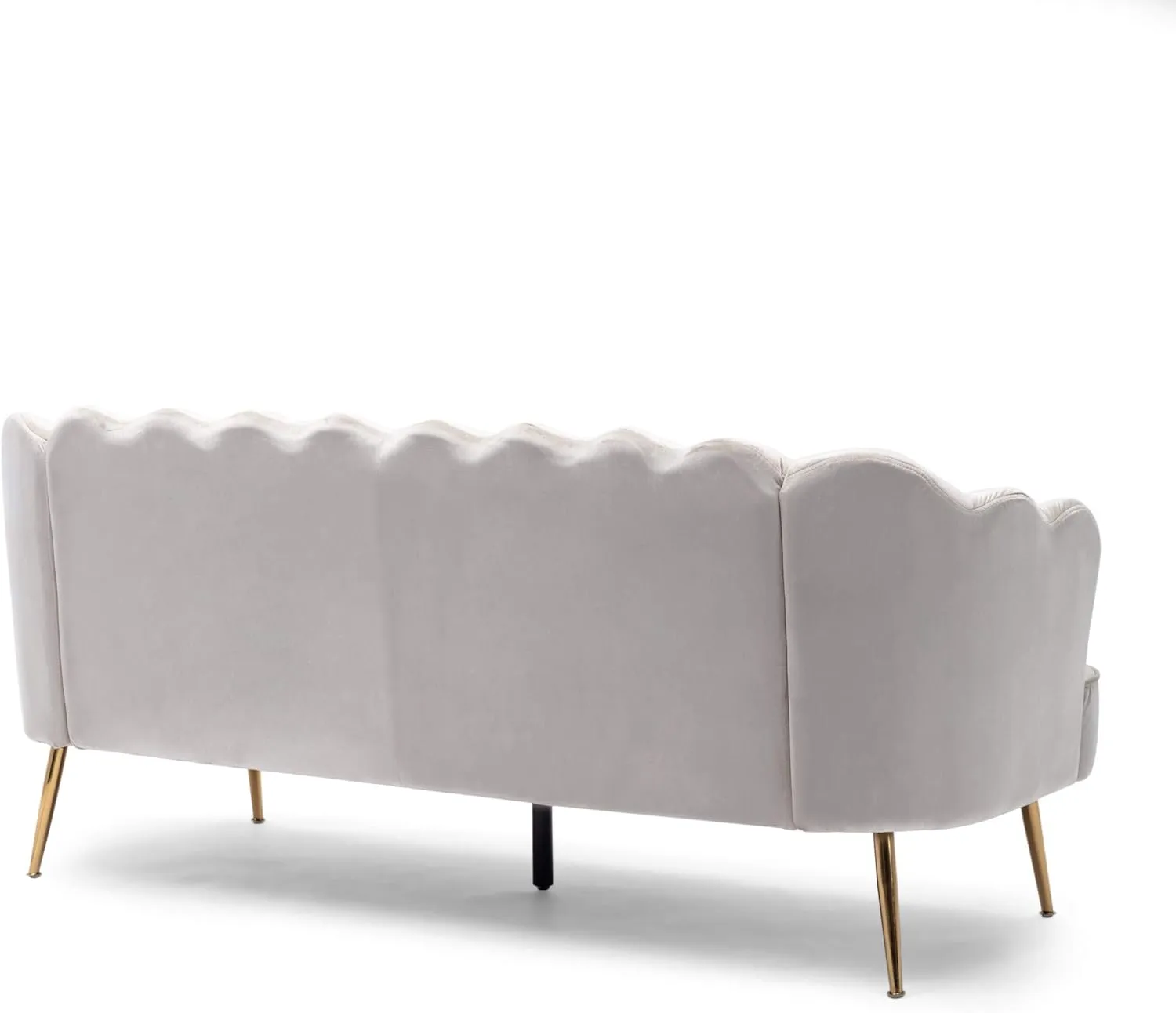 Christopher Knight Home Reitz Channel Stitch 3 Seater Shell Sofa - Velvet - Beige/Gold