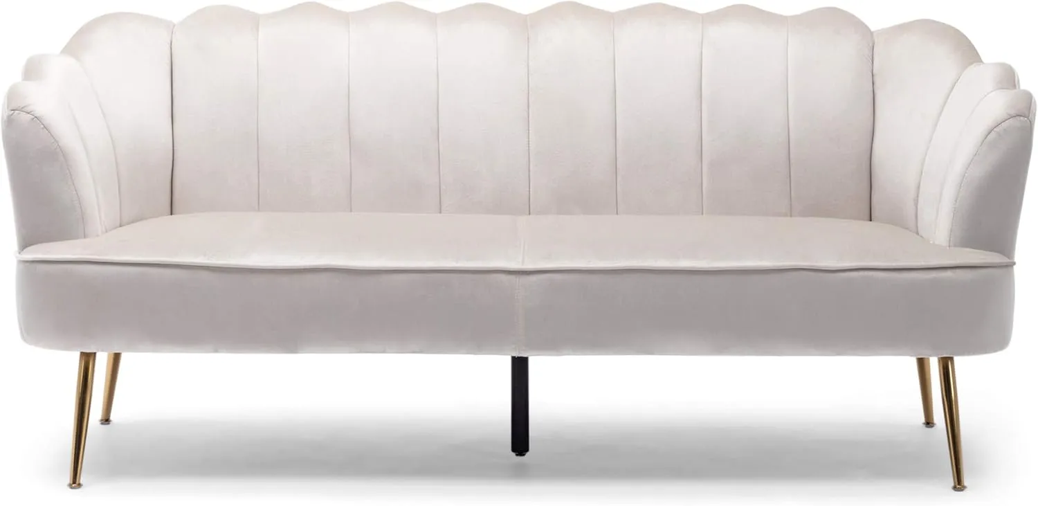 Christopher Knight Home Reitz Channel Stitch 3 Seater Shell Sofa - Velvet - Beige/Gold