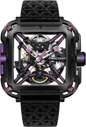 CIGA Design Mechanical Automatic Watch X Series SUV Inspired Anti-Shock Design Sapphire Crystal Analog Skeleton Watches with Silicone and Nylon Strap Fashion Wrist Accessories Gifts for Men and Women