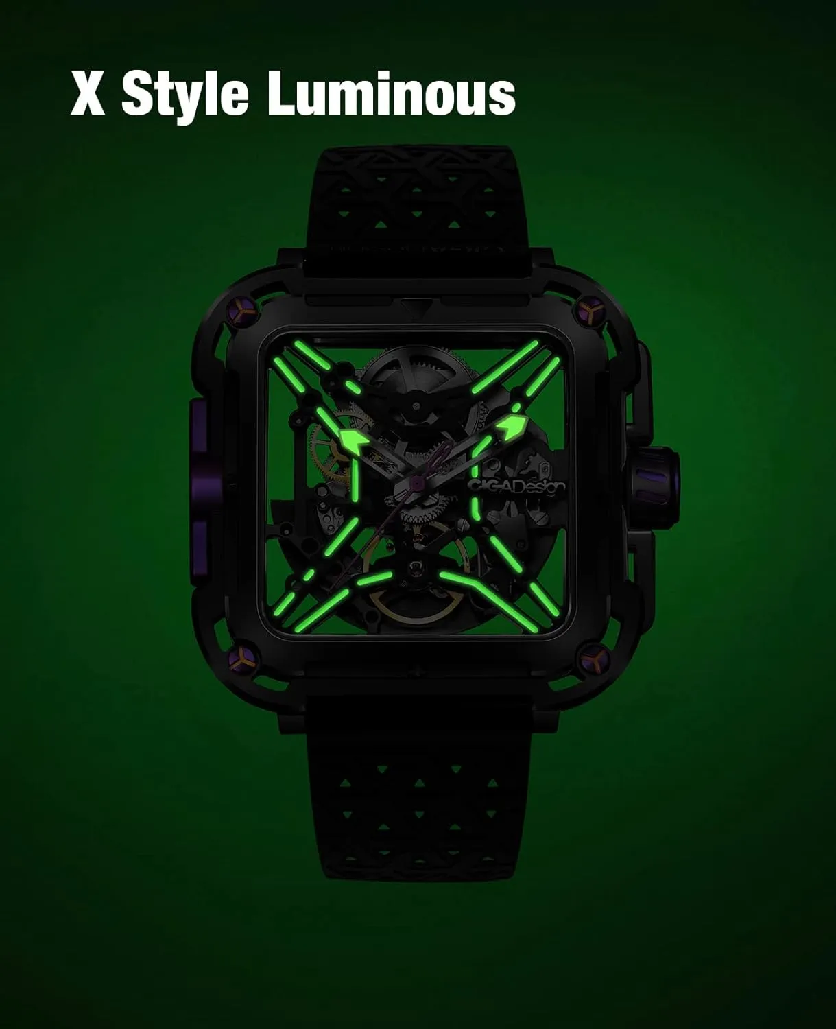CIGA Design Mechanical Automatic Watch X Series SUV Inspired Anti-Shock Design Sapphire Crystal Analog Skeleton Watches with Silicone and Nylon Strap Fashion Wrist Accessories Gifts for Men and Women