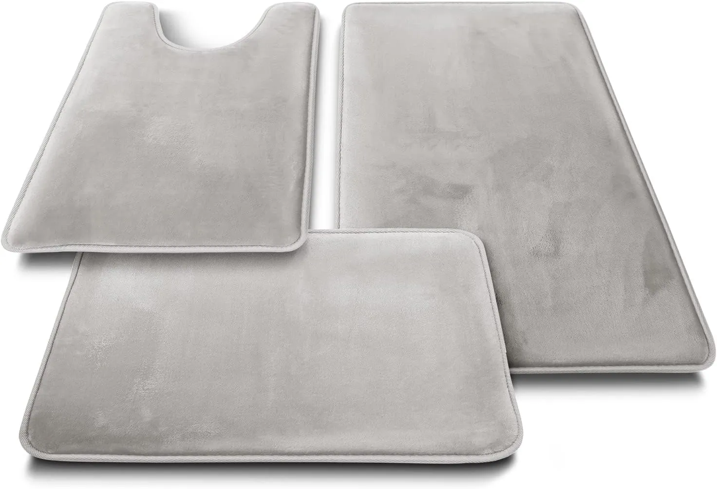 Clara Clark 3 Piece Bathroom Rugs Bath Mat Set, Velvet Memory Foam Bath Mats for Bathroom - Non-Slip, PVC Backing Bath Rugs, Washable - Dries Quickly, Silver