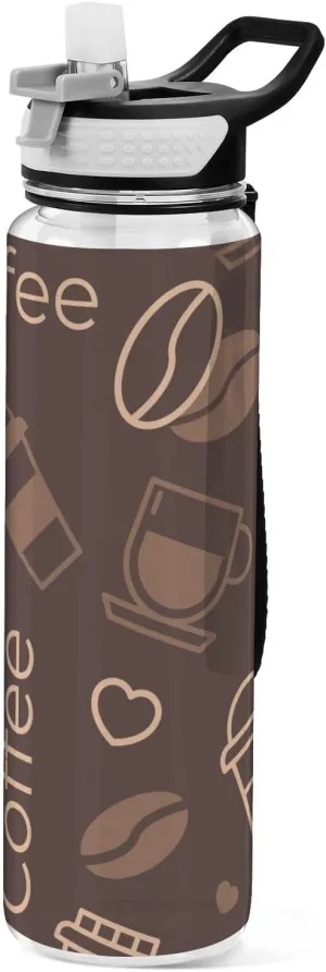 Clear Tritan Sports Water Bottle with Straw for Adults Kids Leakproof 32oz Bpa Free Plastic Water Bottle for Bike Gym School Travel Brown Coffee Beans Drinks