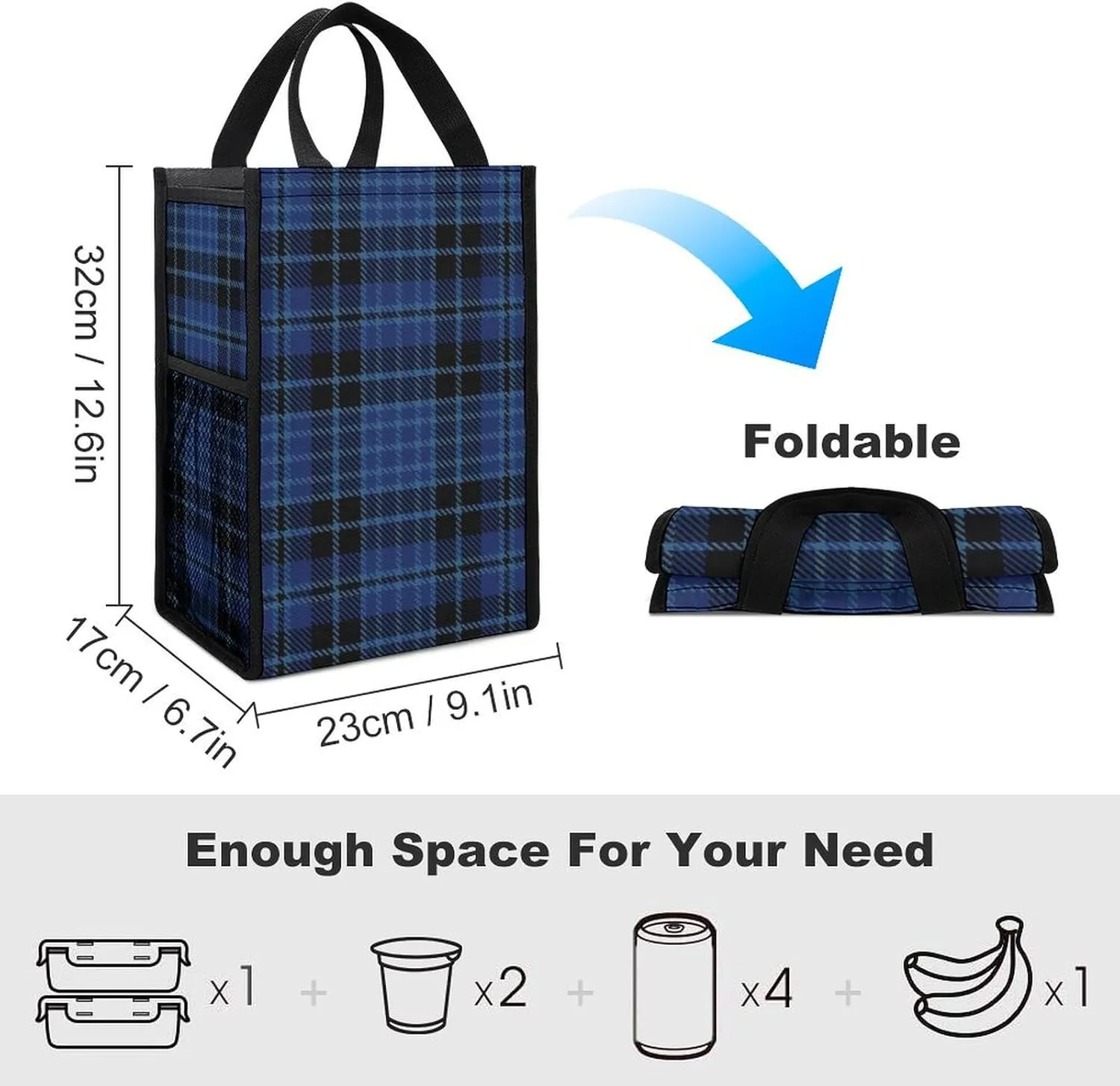 Clergy Blue Black White Portable Large Capacity Folding Insulation Bag Unisex