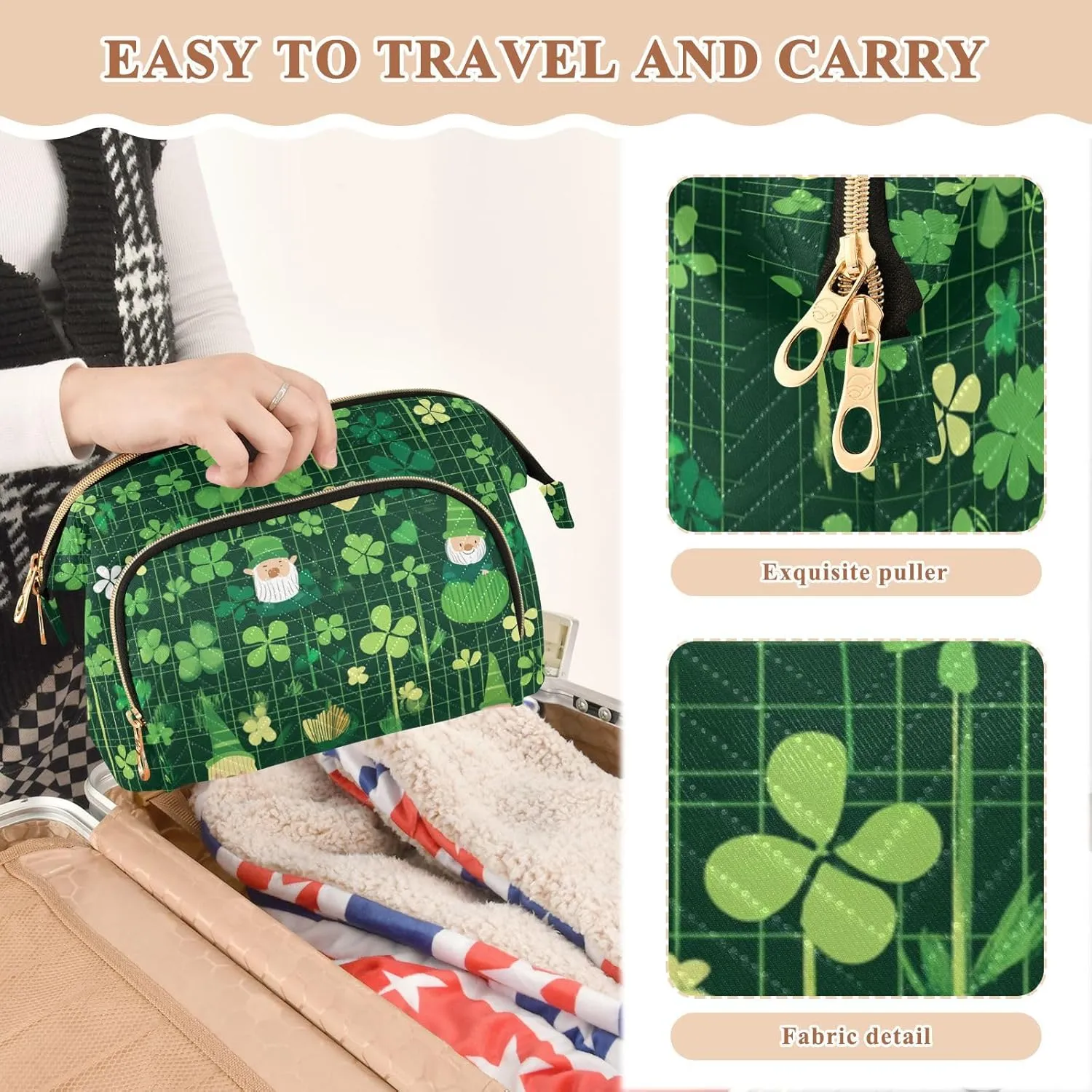 Clovers and Dwarf Green Travel Bag Portable Hanging Cosmetic Bag Cosmetic Bags For Purse for Cosmetic Travel