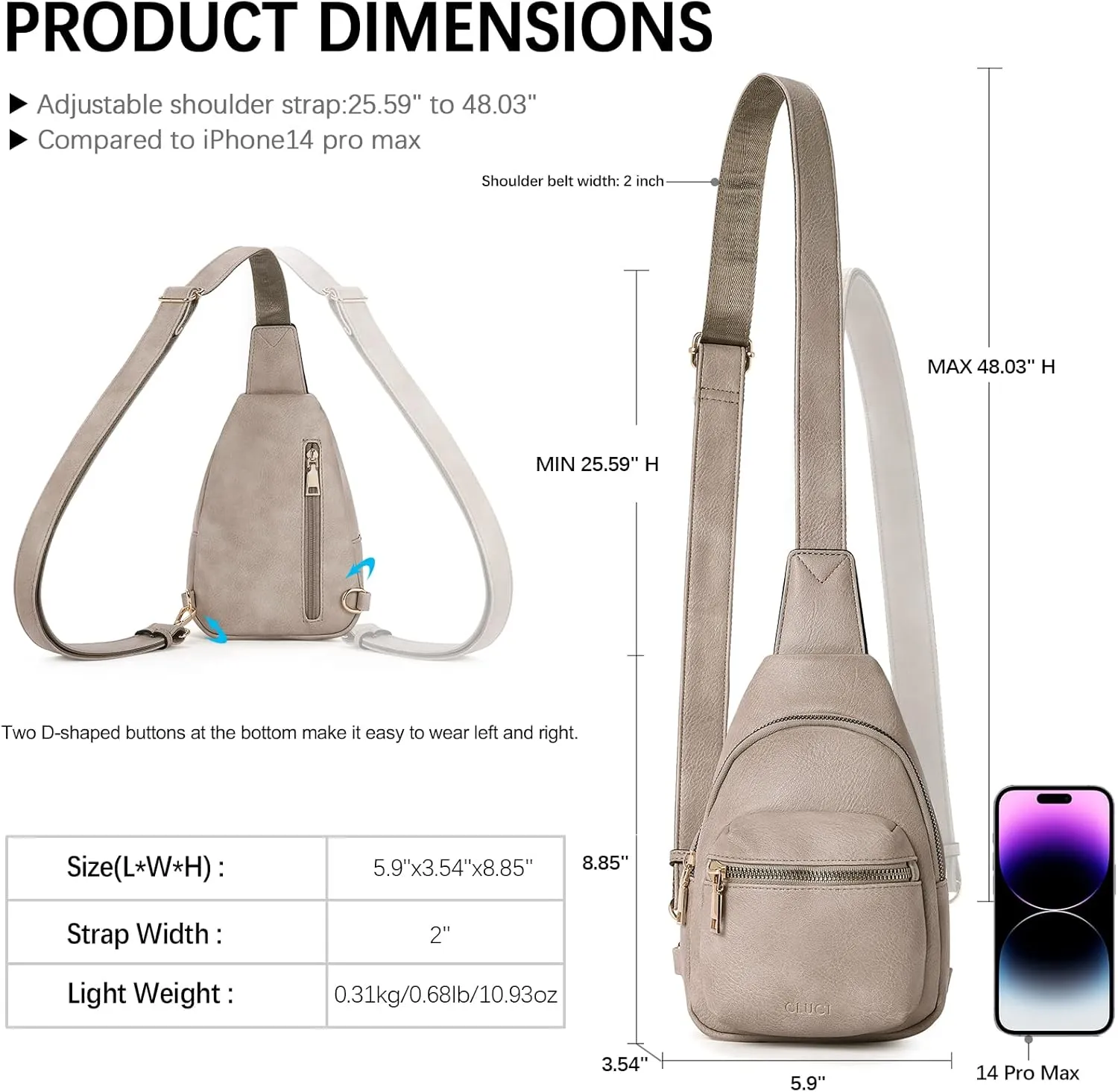 CLUCI Small Sling Bag for Women, Leather Crossbody Fanny Packs Trendy, Women's Chest Bag
