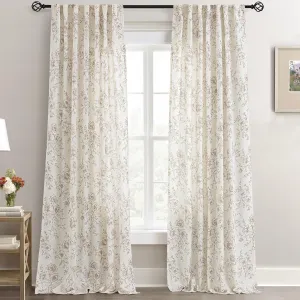 Coffee Floral Curtains 84 inch Length Back Tab Farmhouser Living Room Light Filtering Curtains Coffee Pattern Print on Cream White Linen Curtain Minimalist Aesthetic Sketch Style Vintage Room Decor