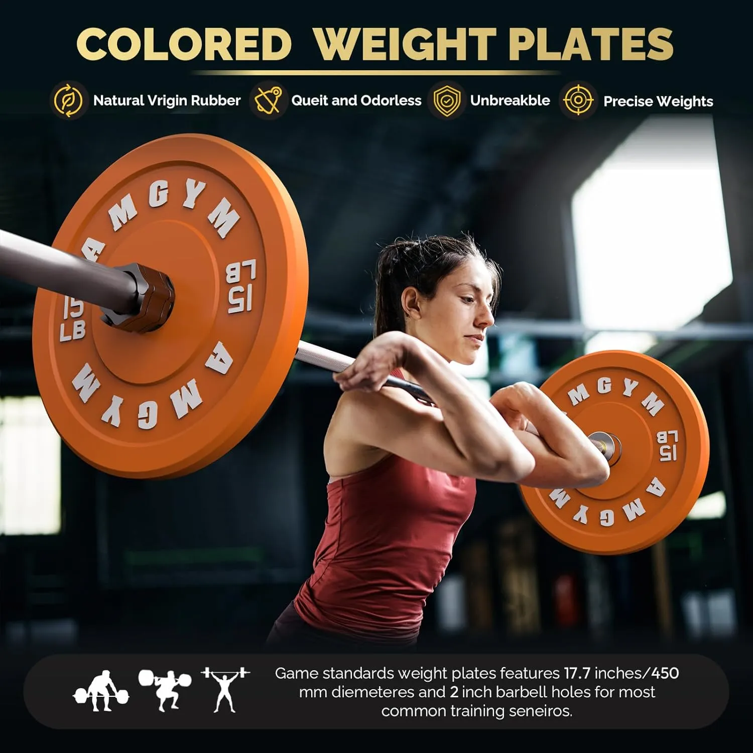 Color Coded Bumper Plate, Olympic Bumper Plate for Barbell, 2-Inch Bumper Weight Plates With Steel Insert, rubber weight plates for Strength Training in Home Gym
