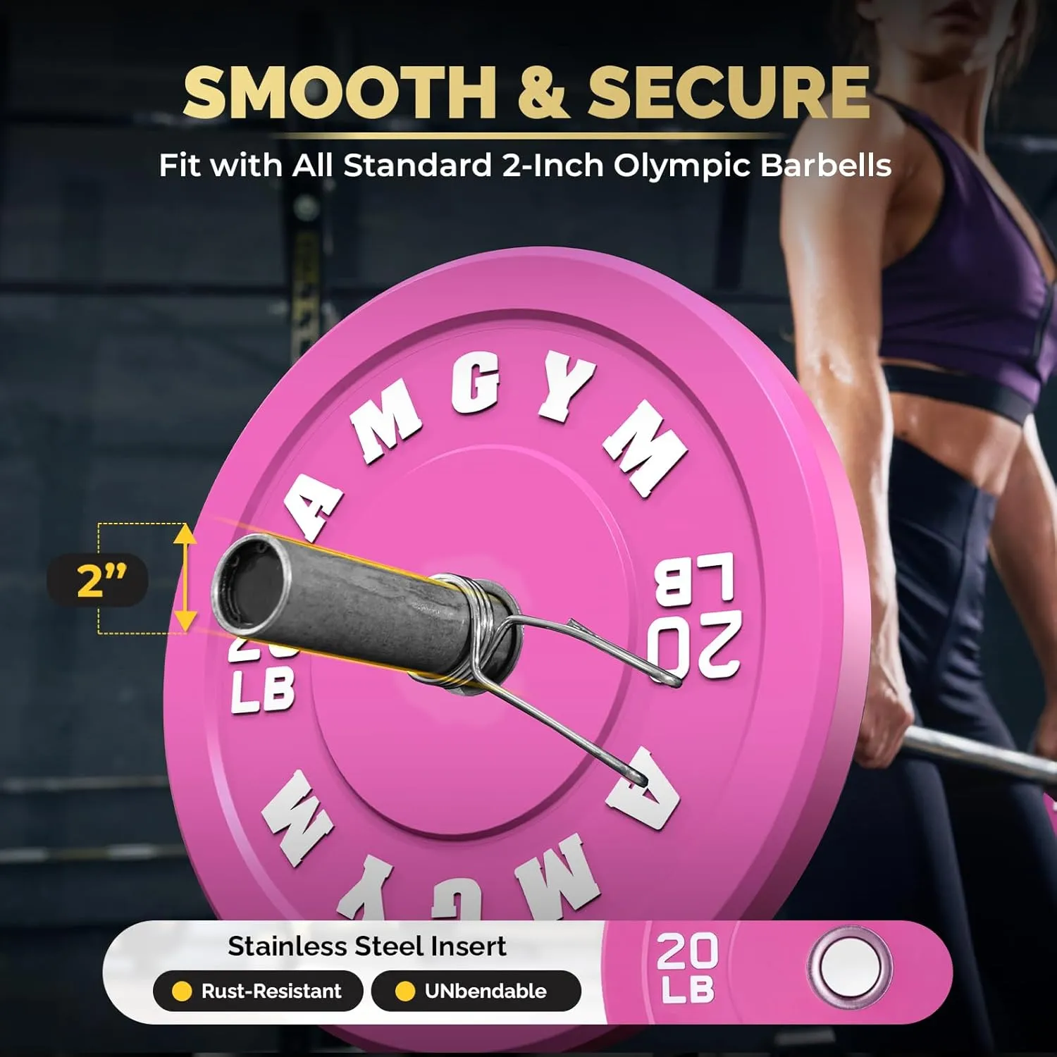 Color Coded Bumper Plate, Olympic Bumper Plate for Barbell, 2-Inch Bumper Weight Plates With Steel Insert, rubber weight plates for Strength Training in Home Gym