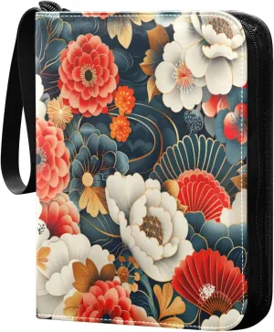 Colorful Japanese Pattern Card Binder 4-Pocket, 400 Pockets Trading Cards Holder Games Card Albums Storage Organizer Case for Football, Baseball Cards