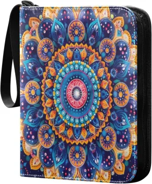 Colorful Mandala Card Binder 4-Pocket, 400 Pockets Trading Cards Holder Games Card Albums Storage Organizer Case for Football, Baseball Cards
